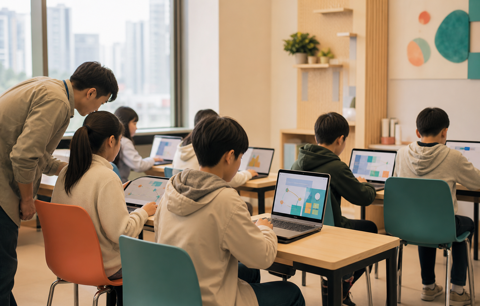 青少年AI课程教学场景示意图